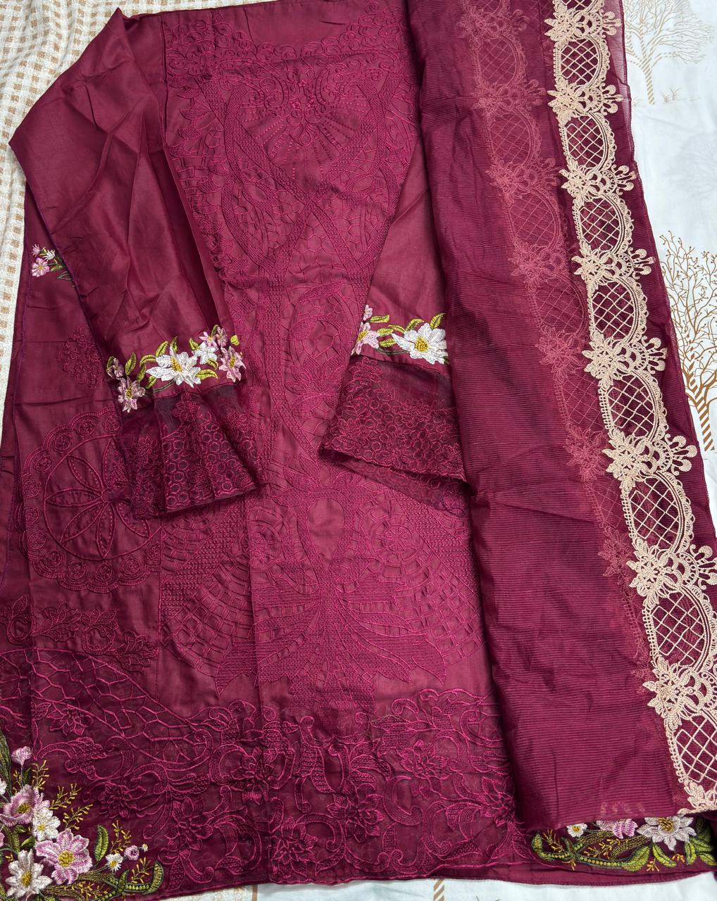 R106 - Unstiched Chikankari Cotton Suit - Magenta