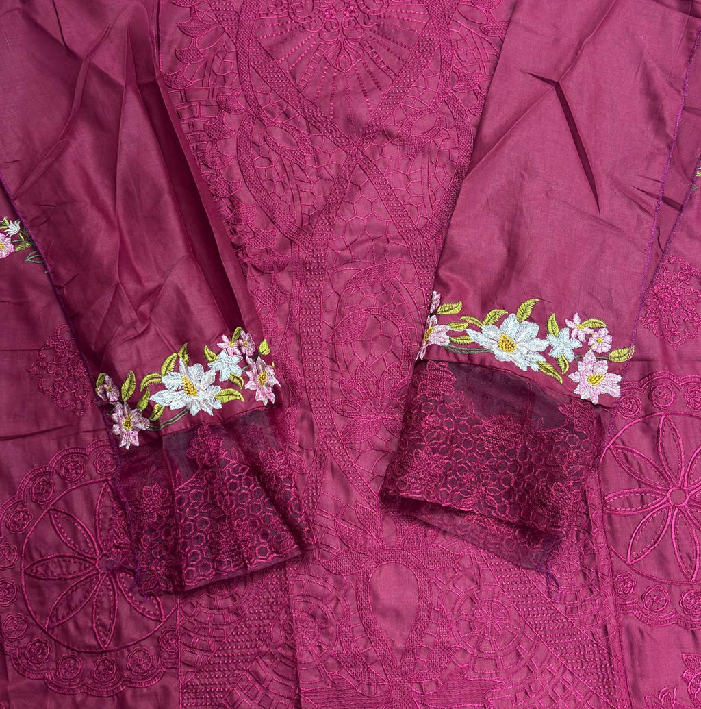 R106 - Unstiched Chikankari Cotton Suit - Magenta