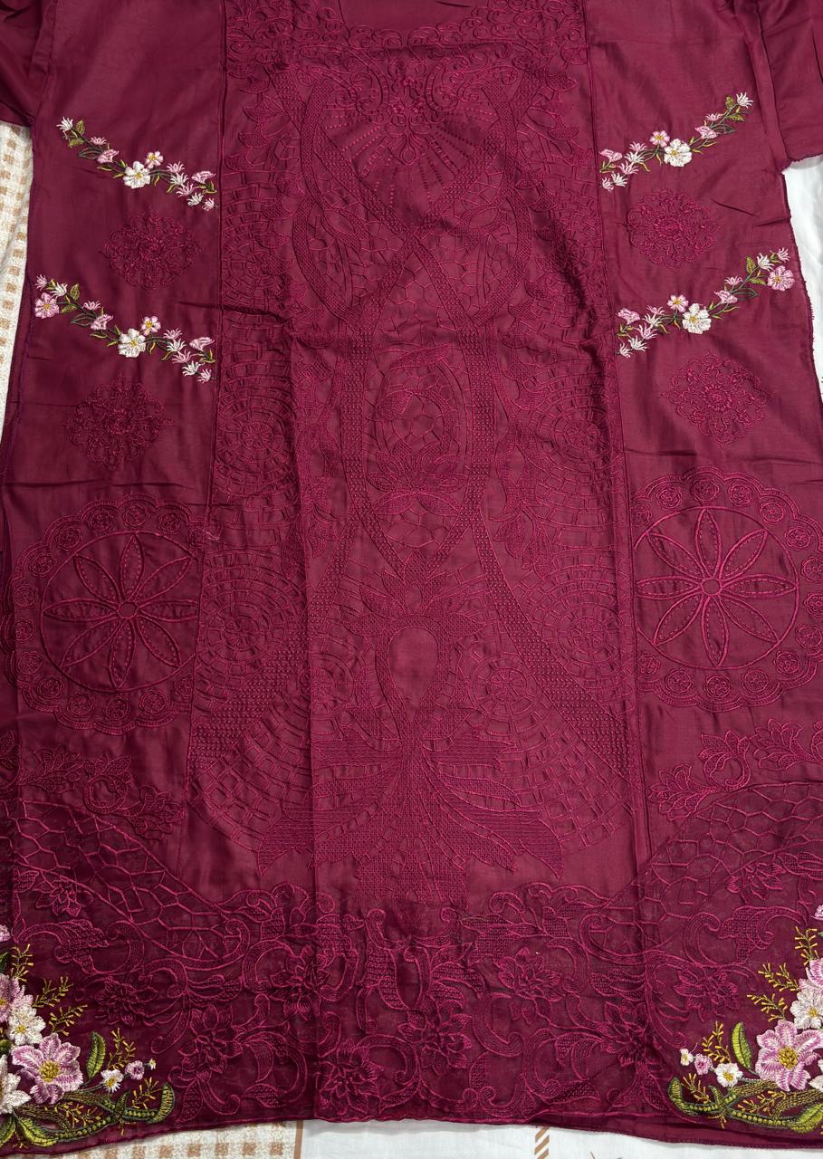 R106 - Unstiched Chikankari Cotton Suit - Magenta