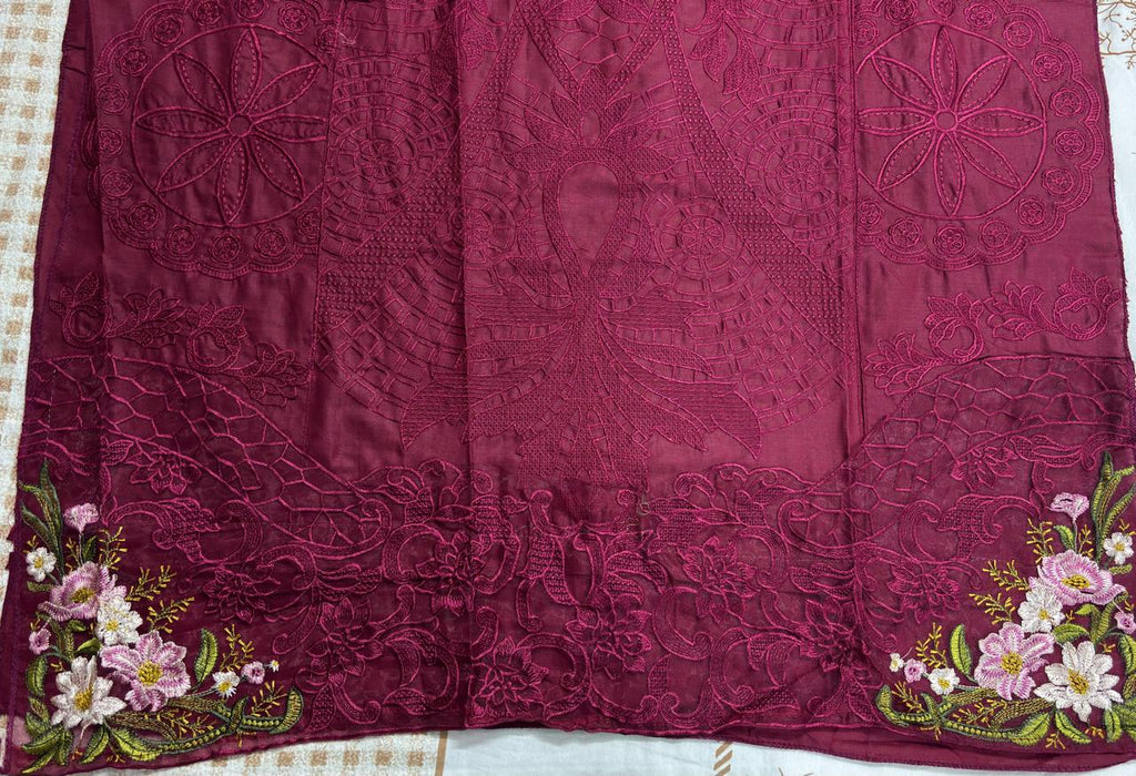 R106 - Unstiched Chikankari Cotton Suit - Magenta