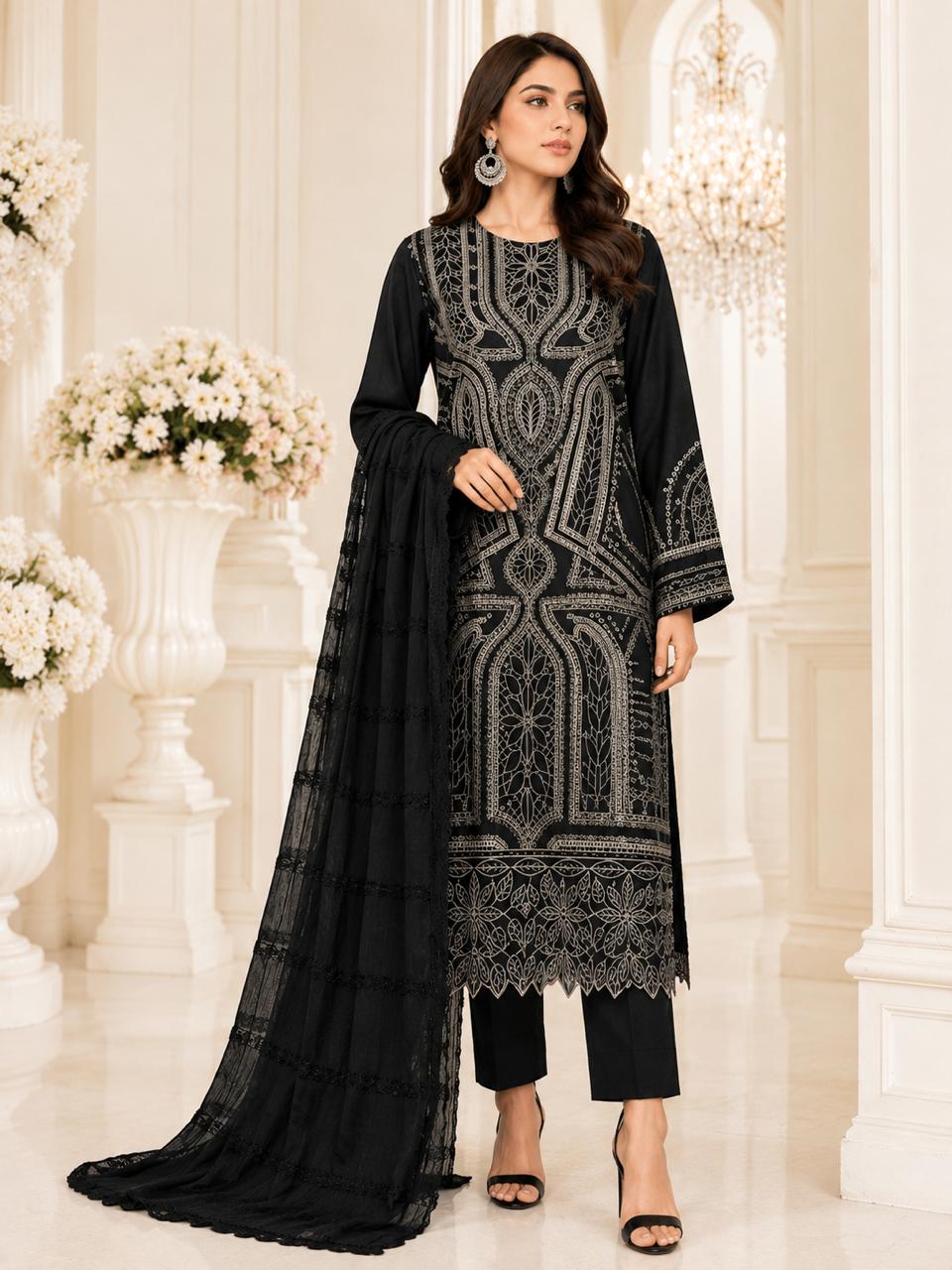 R107 - Maria B Inspired Embroidered Suit