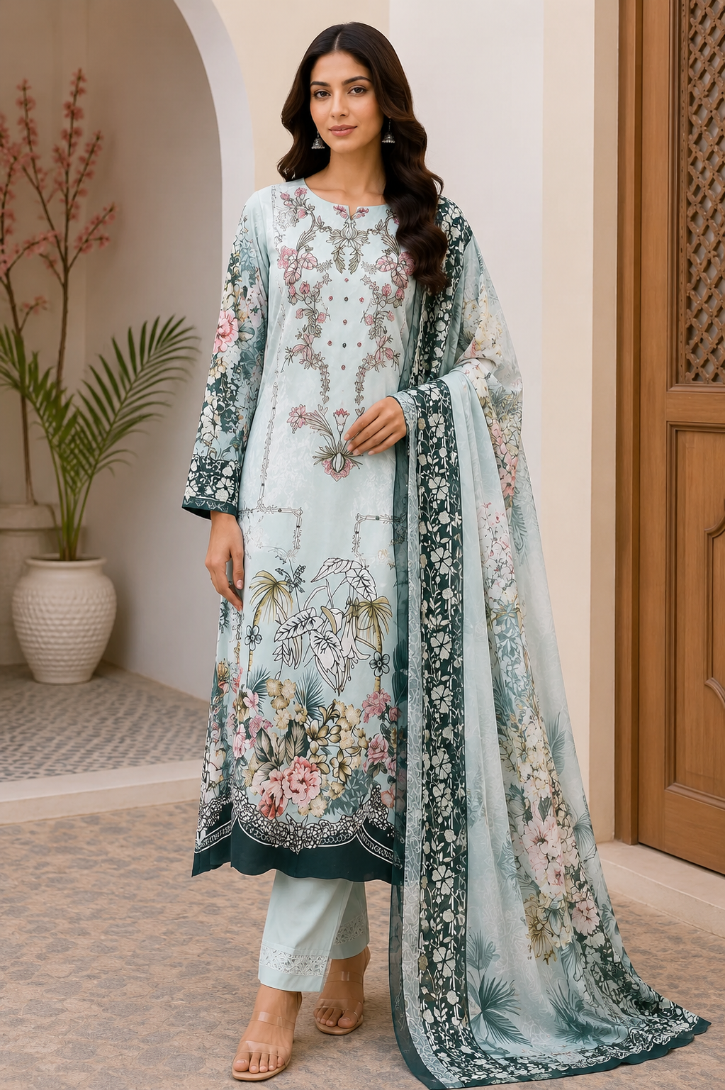 R108 - Unstiched Embroidered with Heavy Patch Cotton Suit