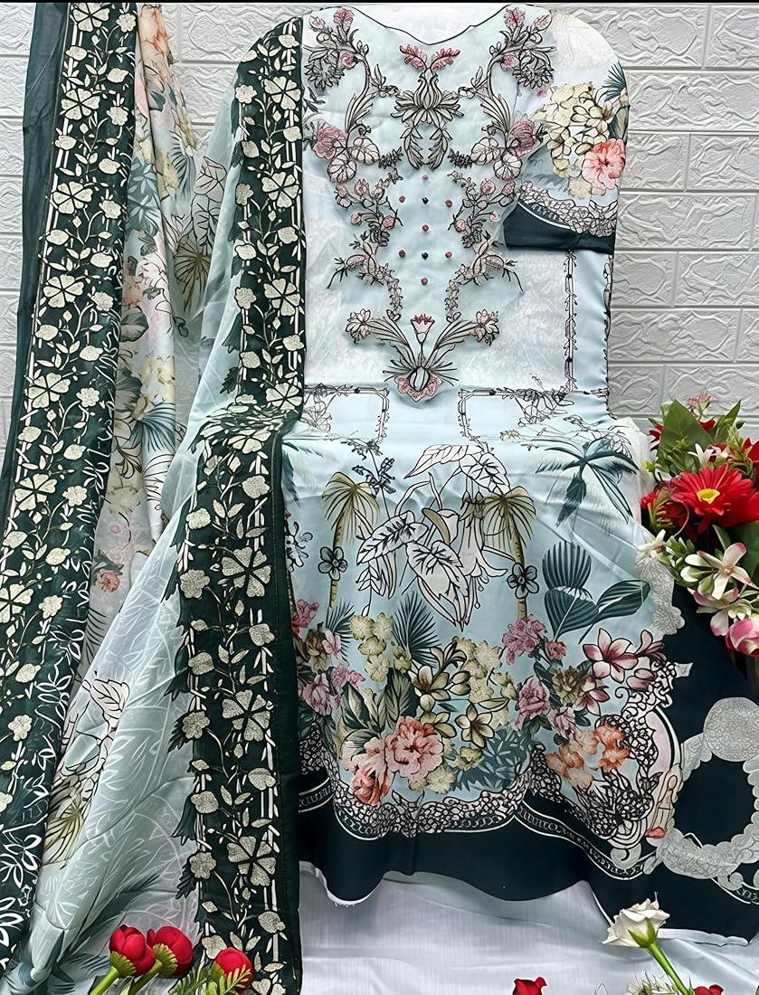 R108 - Unstiched Embroidered with Heavy Patch Cotton Suit