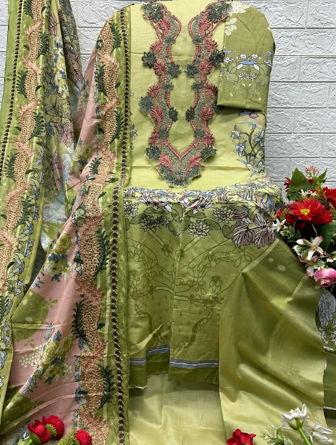 R109 - Unstiched Embroidered with Heavy Patch Cotton Suit