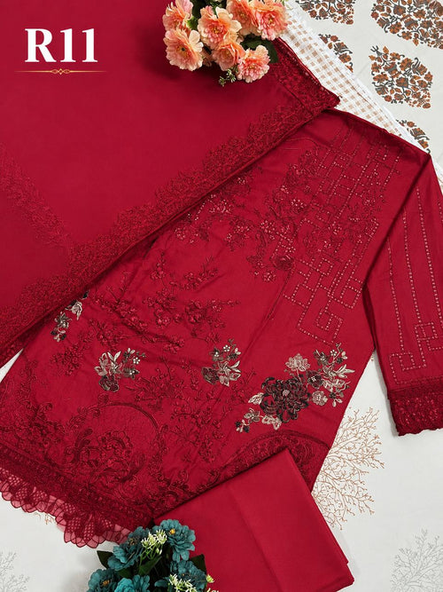 R11 - Unstiched Heavy Embroidered Cambric Cotton Suit