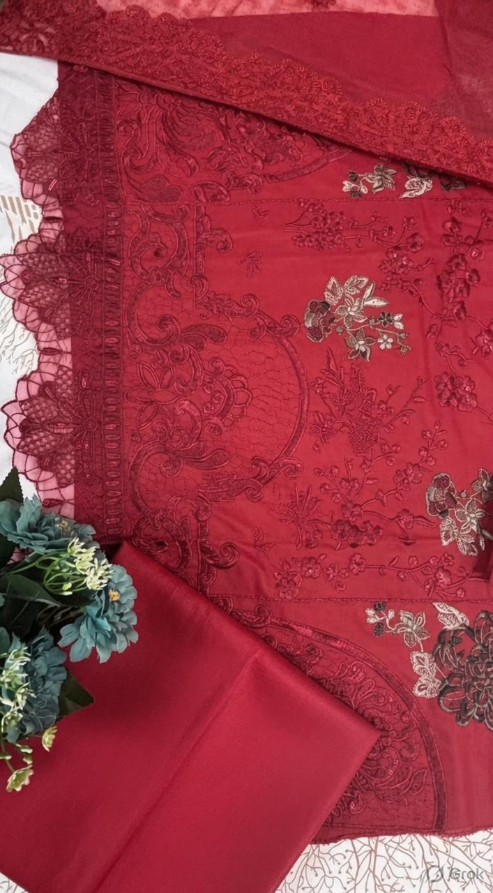 R11 - Unstiched Heavy Embroidered Cambric Cotton Suit