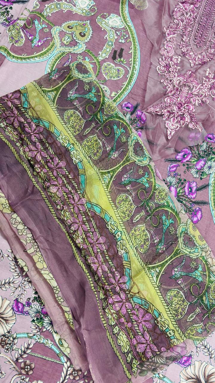 R110 - Unstiched Embroidered with Heavy Patch Cotton Suit