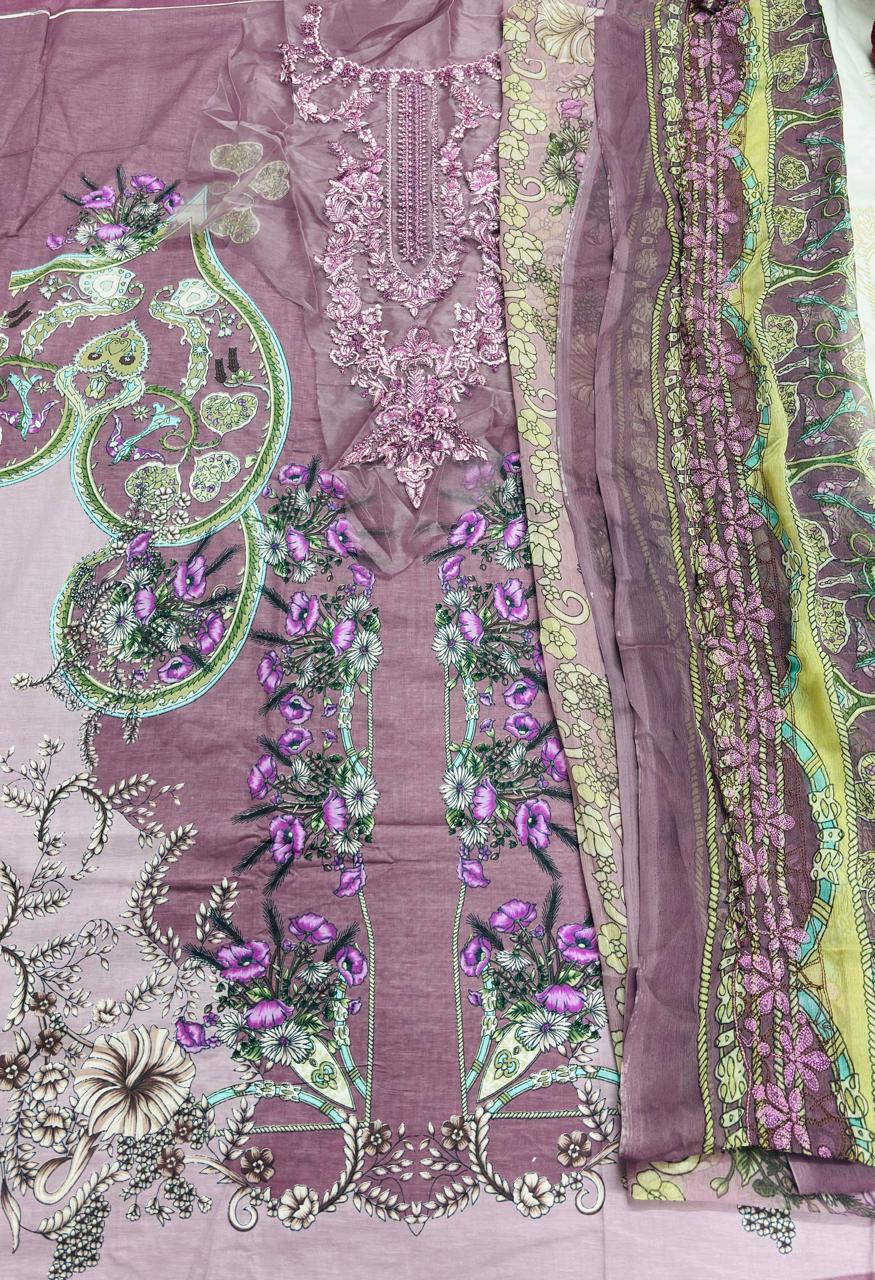 R110 - Unstiched Embroidered with Heavy Patch Cotton Suit