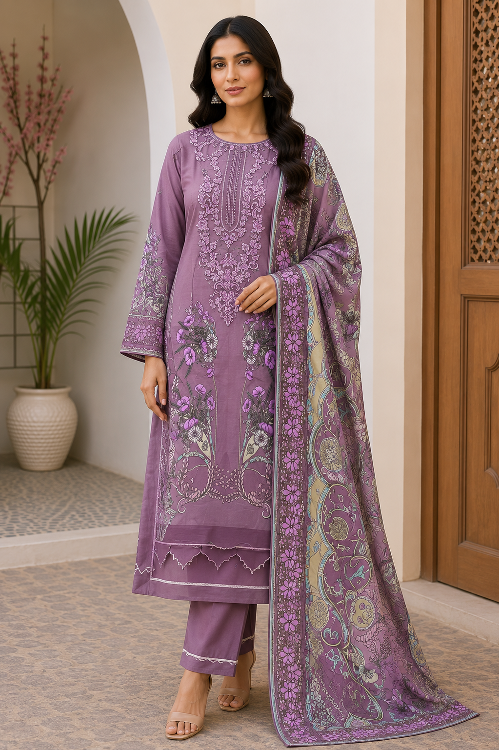 R110 - Unstiched Embroidered with Heavy Patch Cotton Suit