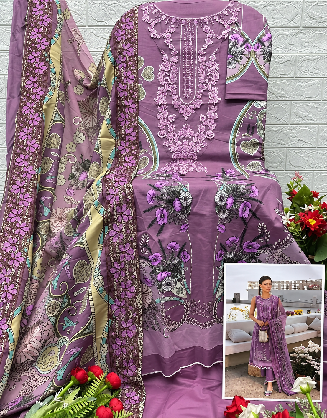 R110 - Unstiched Embroidered with Heavy Patch Cotton Suit