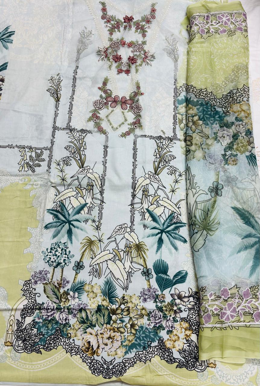 R111 - Unstiched Embroidered with Heavy Patch Cotton Suit