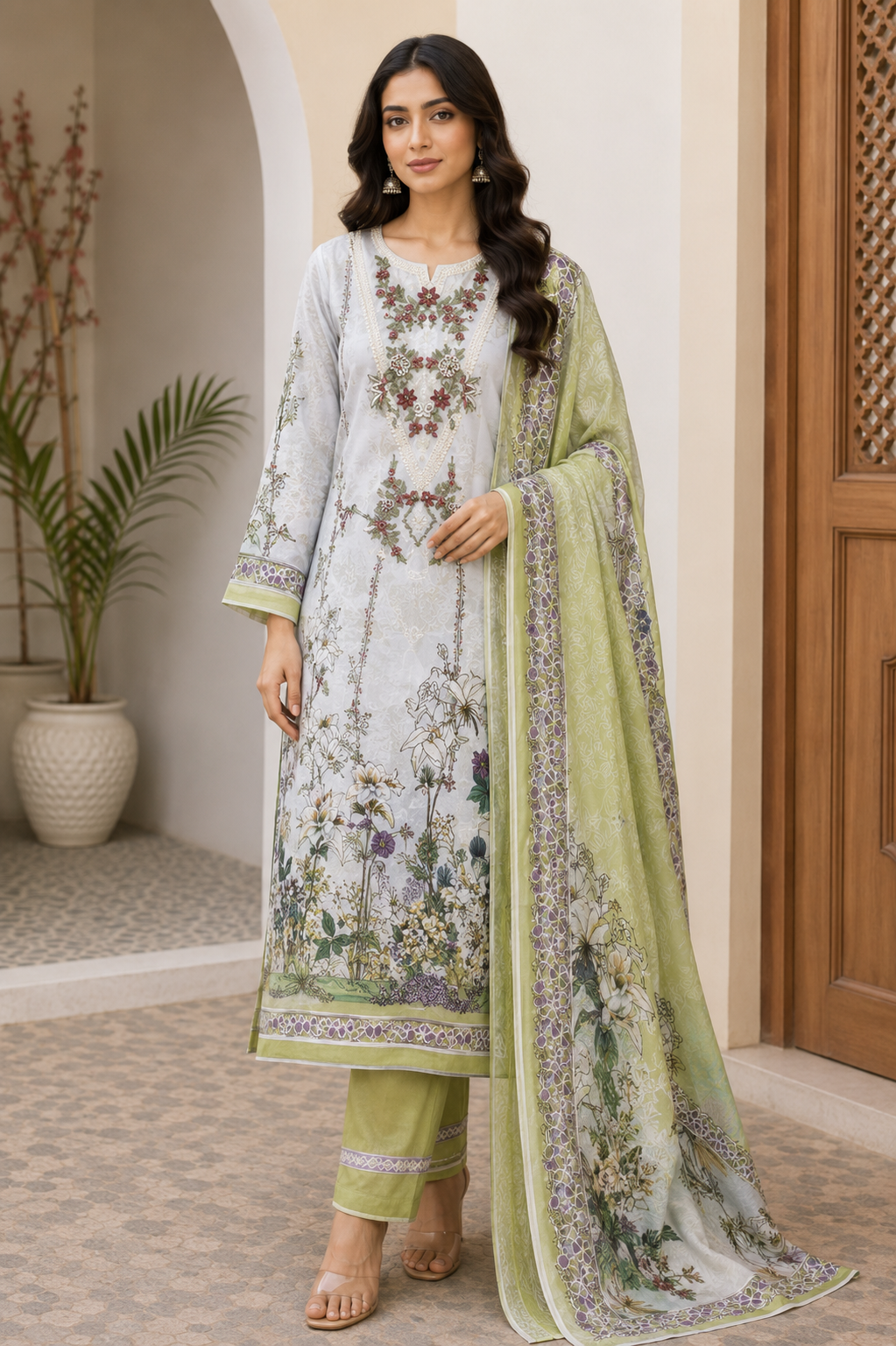 R111 - Unstiched Embroidered with Heavy Patch Cotton Suit