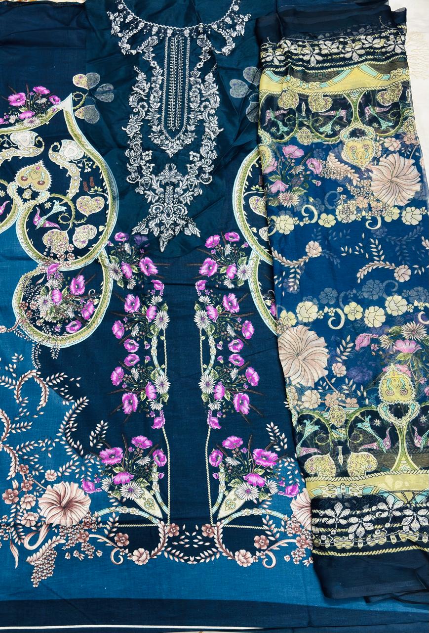 R112 - Unstiched Embroidered with Heavy Patch Cotton Suit