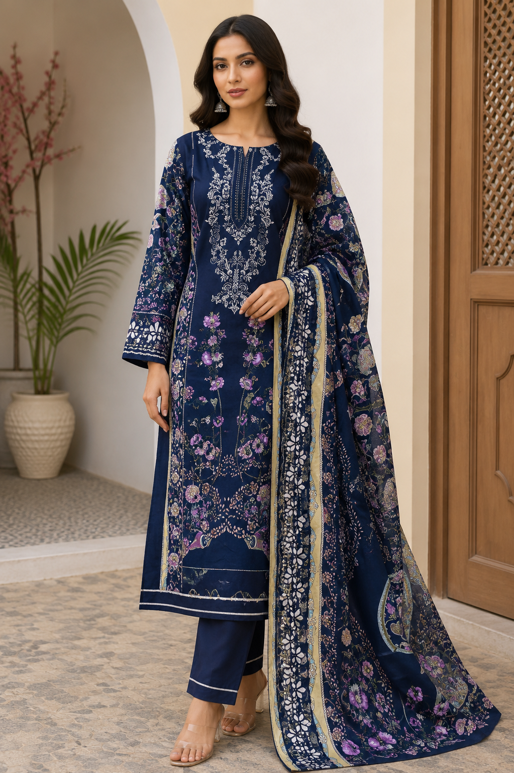 R112 - Unstiched Embroidered with Heavy Patch Cotton Suit