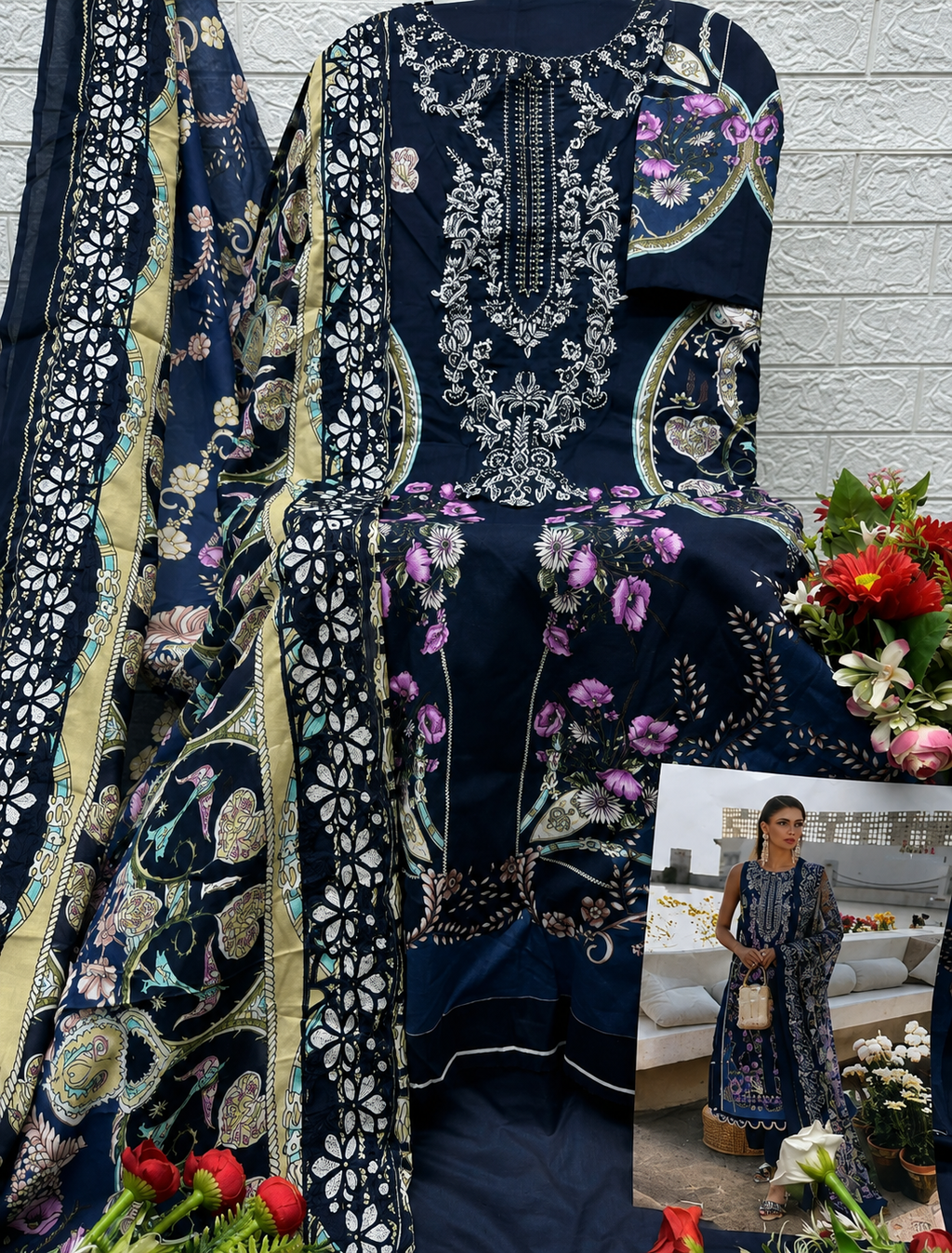 R112 - Unstiched Embroidered with Heavy Patch Cotton Suit