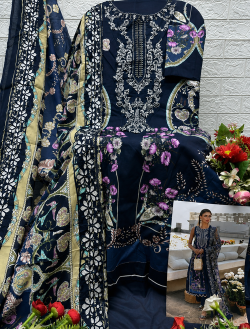 R112 - Unstiched Embroidered with Heavy Patch Cotton Suit