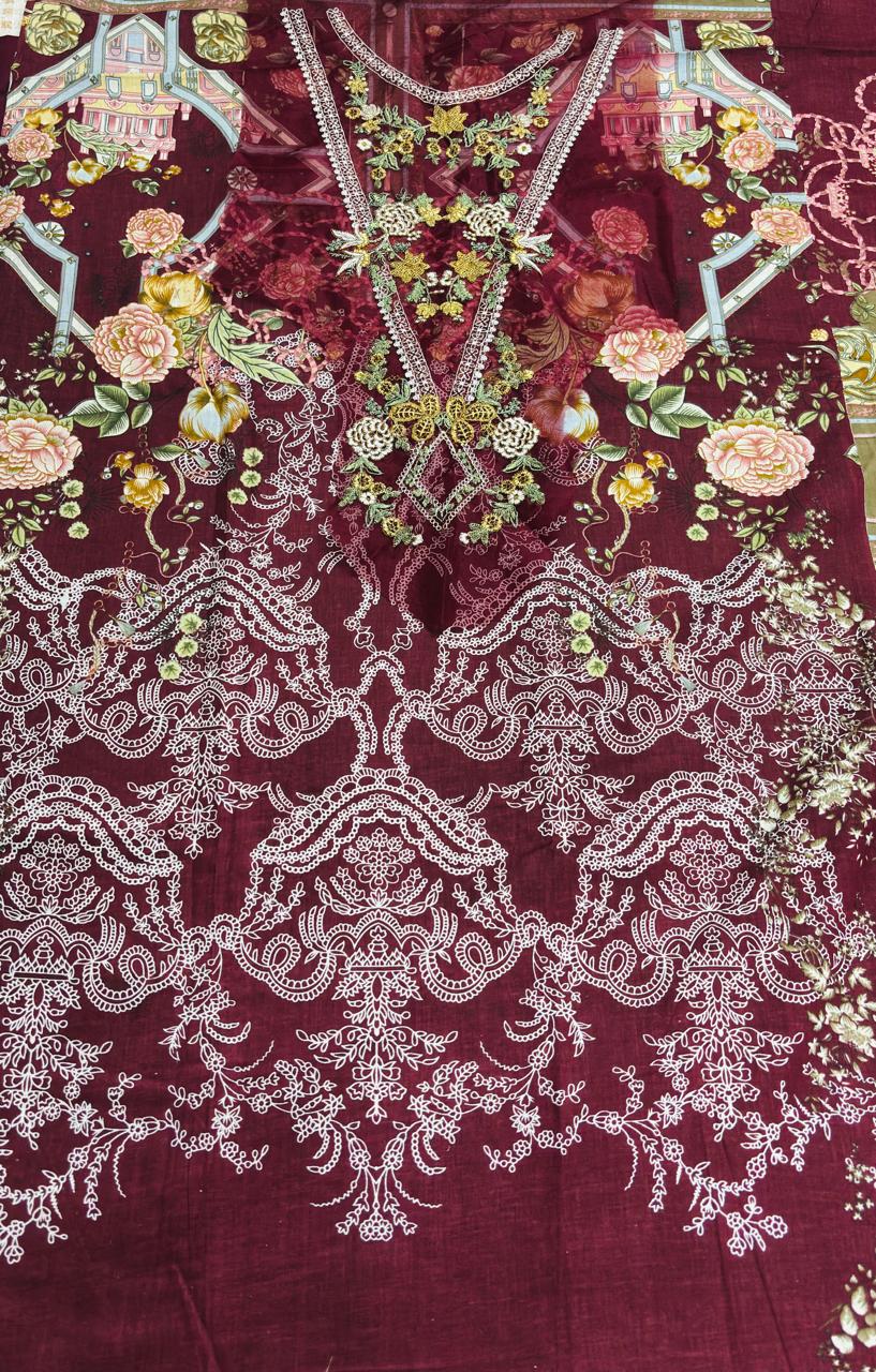 R113 - Unstiched Embroidered with Heavy Patch Cotton Suit
