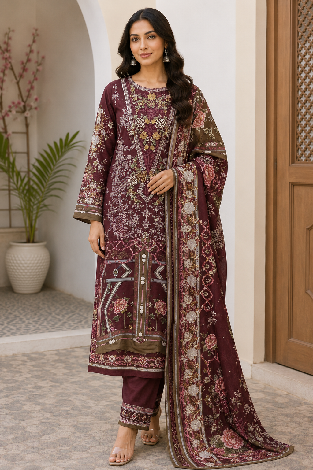 R113 - Unstiched Embroidered with Heavy Patch Cotton Suit