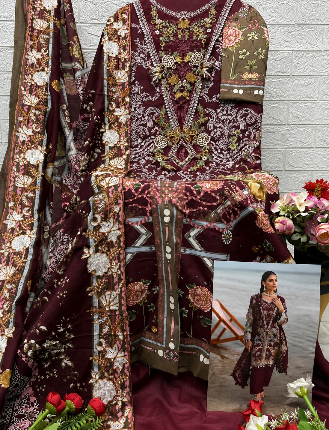 R113 - Unstiched Embroidered with Heavy Patch Cotton Suit