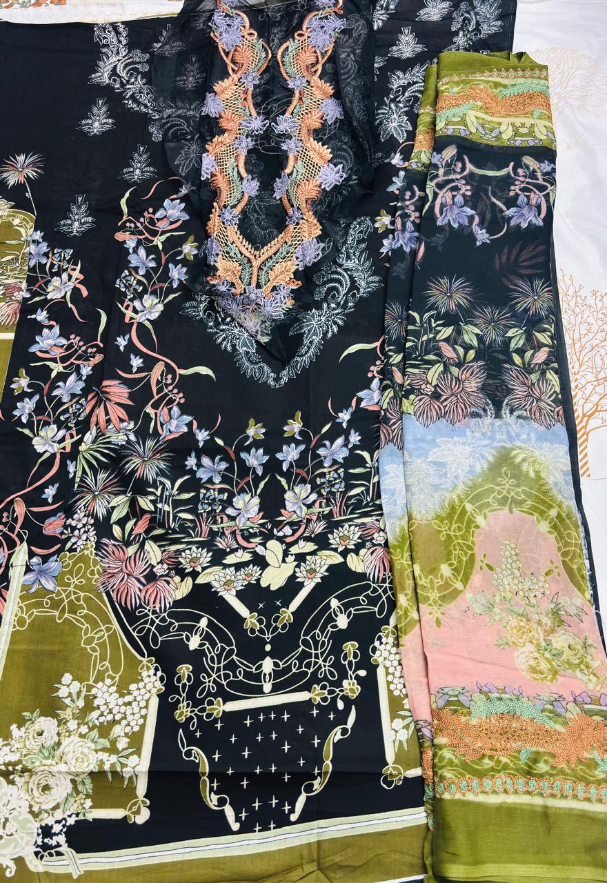 R114 - Unstiched Embroidered with Heavy Patch Cotton Suit