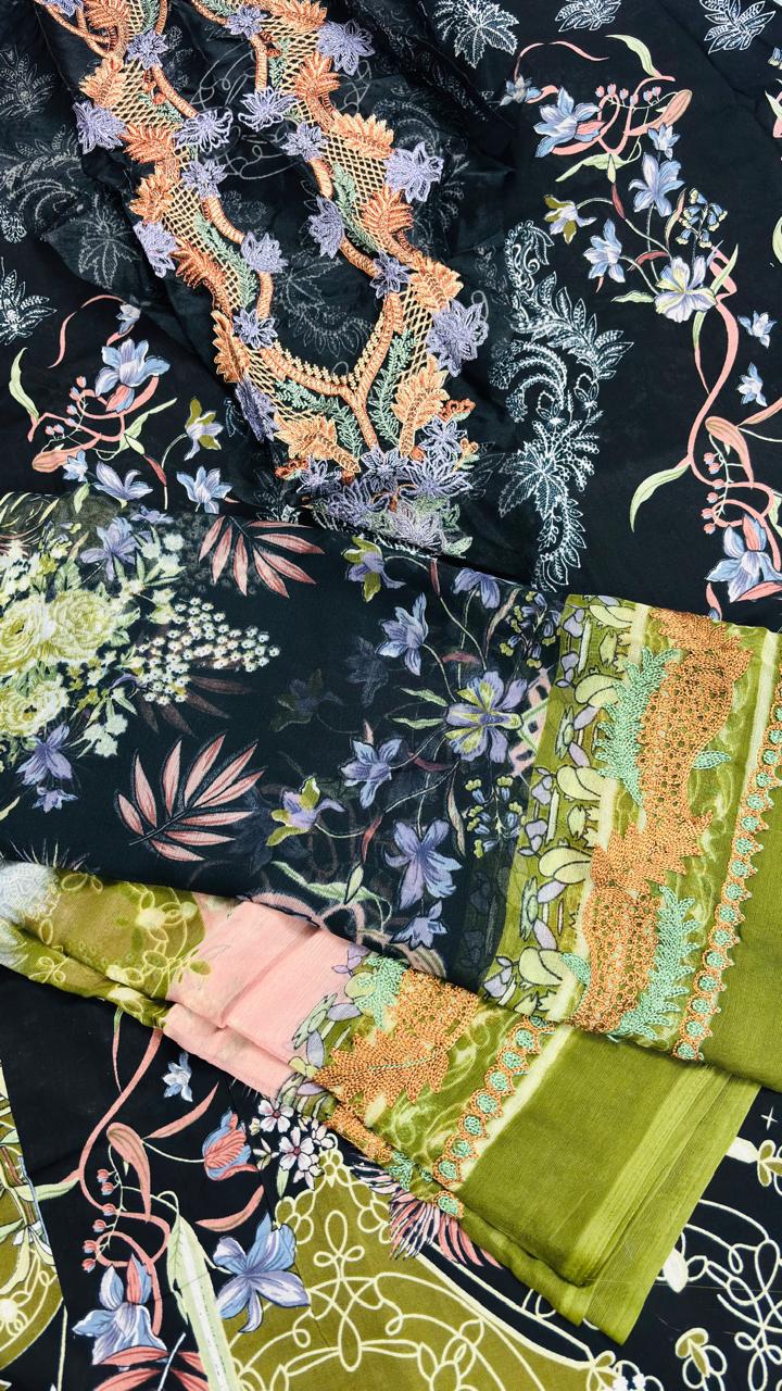 R114 - Unstiched Embroidered with Heavy Patch Cotton Suit