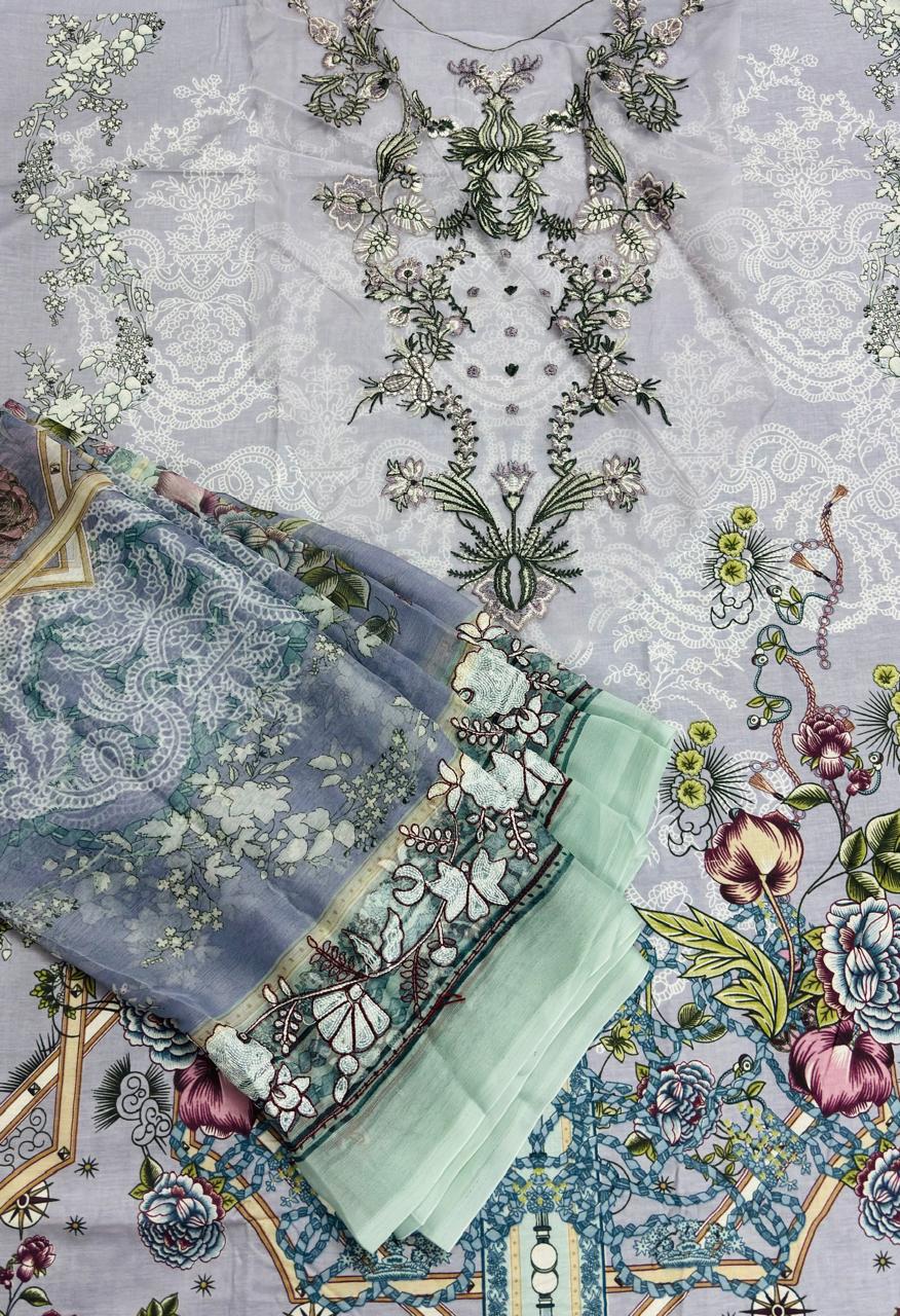 R115 - Unstiched Embroidered with Heavy Patch Cotton Suit