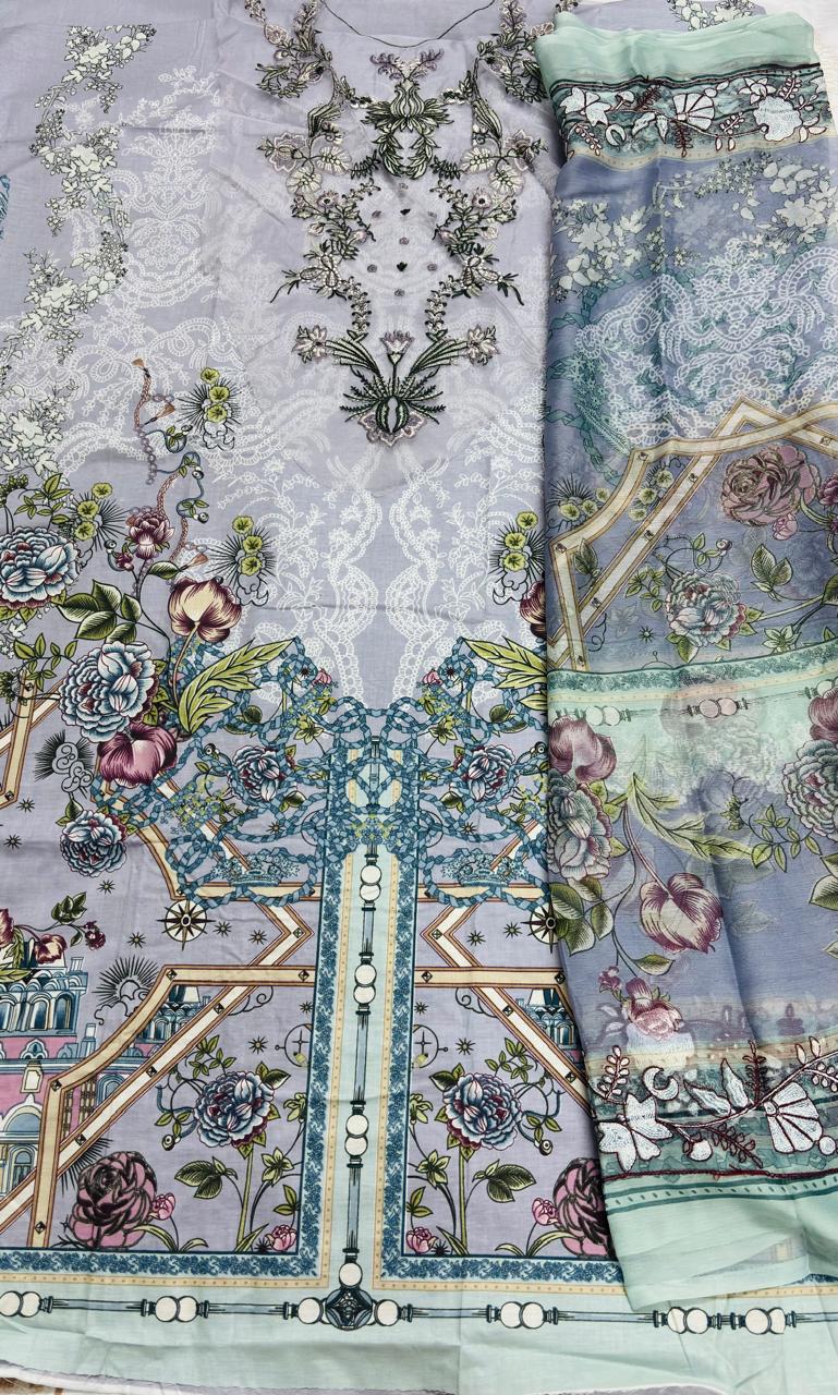 R115 - Unstiched Embroidered with Heavy Patch Cotton Suit