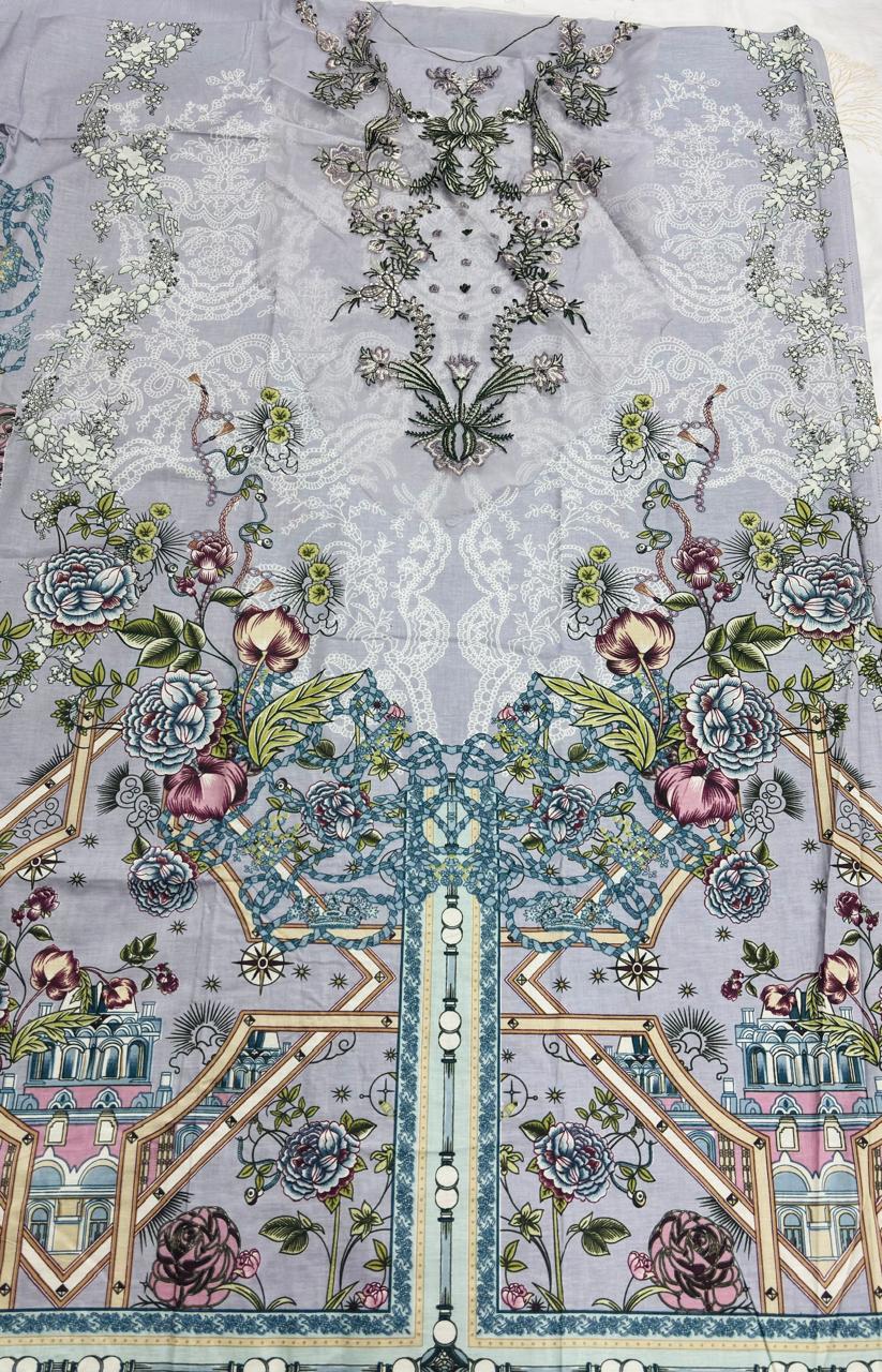 R115 - Unstiched Embroidered with Heavy Patch Cotton Suit