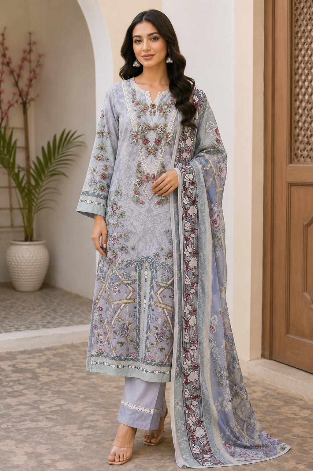R115 - Unstiched Embroidered with Heavy Patch Cotton Suit