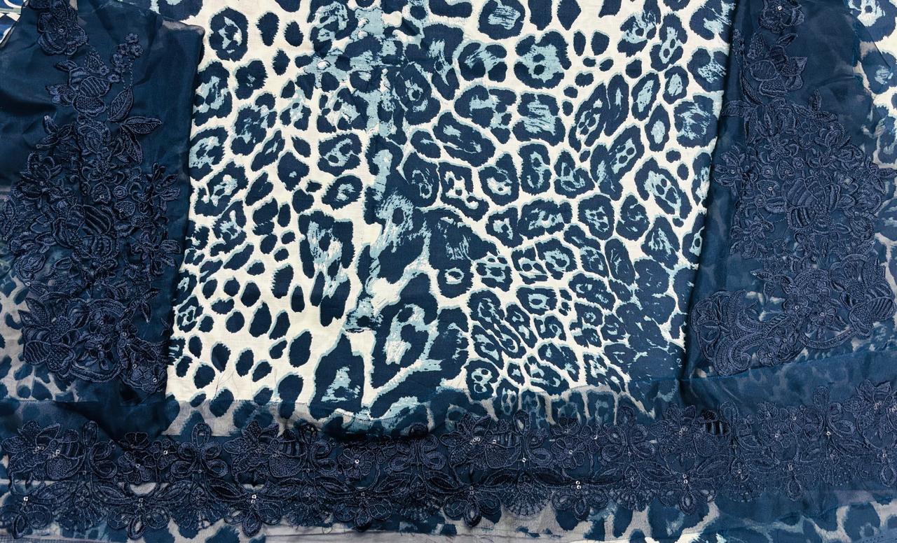 R116 - Unstiched Leopard Print with Embroidery Patch Suit