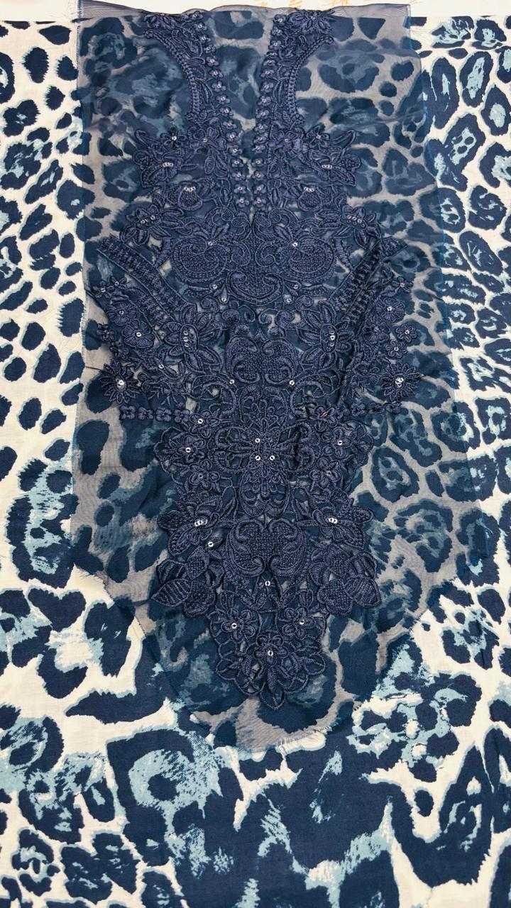 R116 - Unstiched Leopard Print with Embroidery Patch Suit
