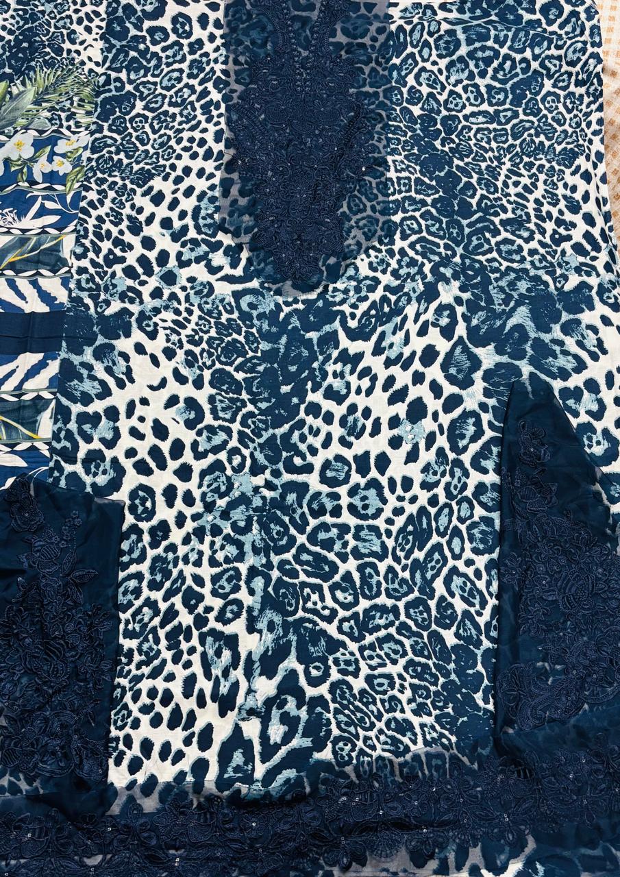 R116 - Unstiched Leopard Print with Embroidery Patch Suit