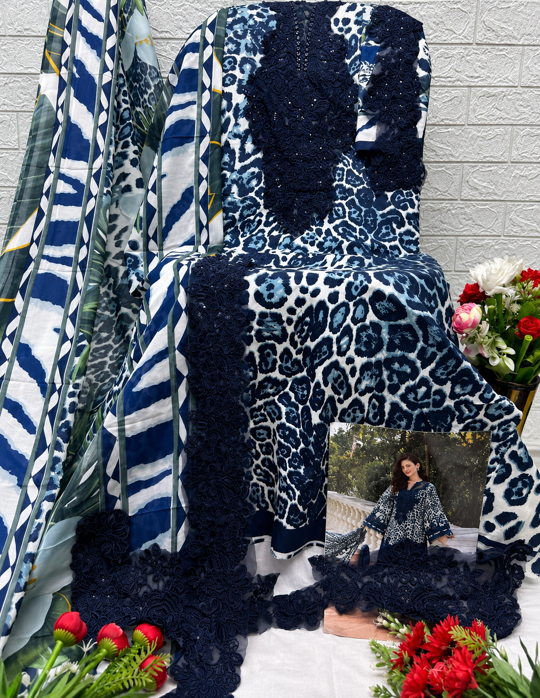 R116 - Unstiched Leopard Print with Embroidery Patch Suit