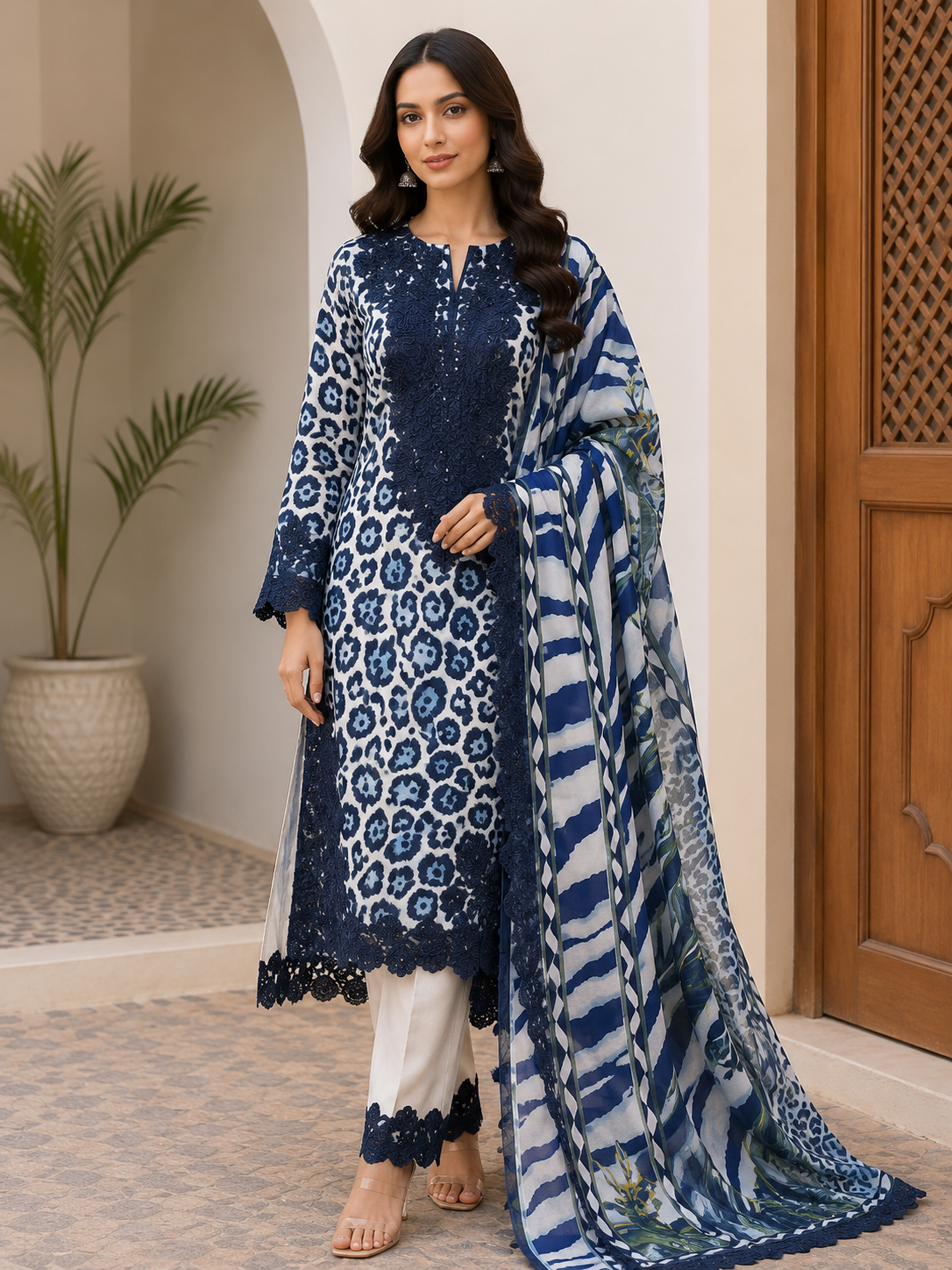 R116 - Unstiched Leopard Print with Embroidery Patch Suit