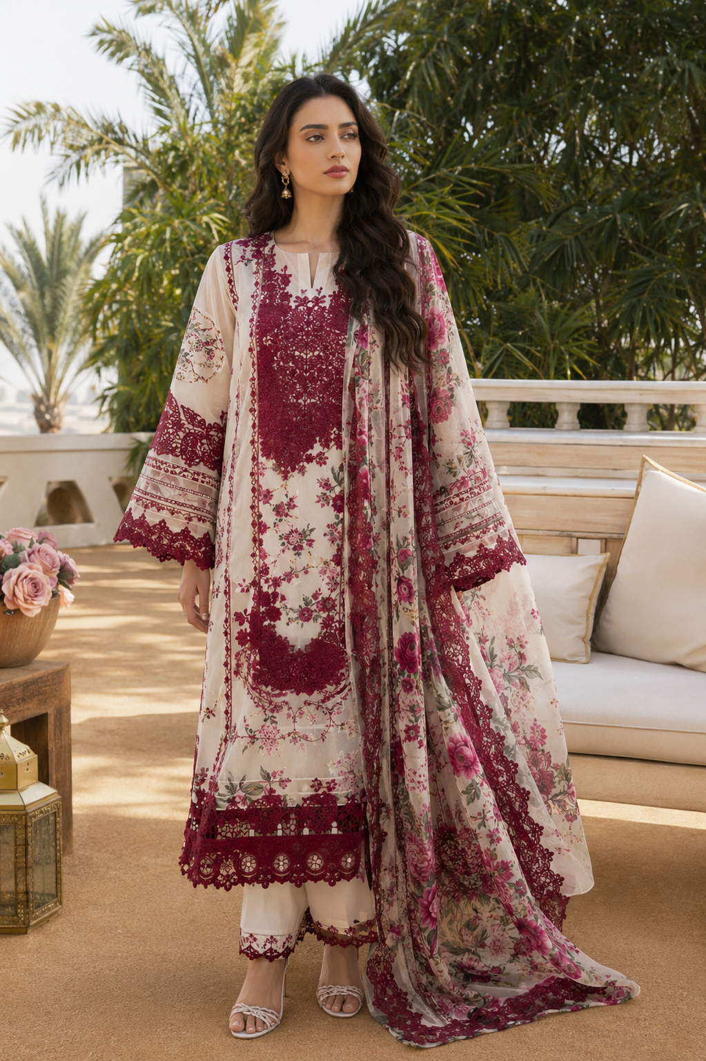 R118 - Unstiched Embroidered Patch Cotton Suit