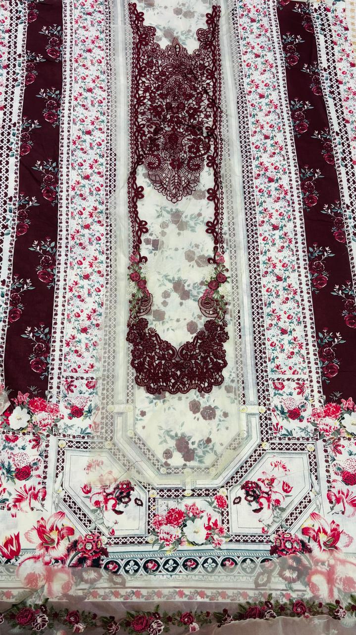 R118 - Unstiched Embroidered Patch Cotton Suit
