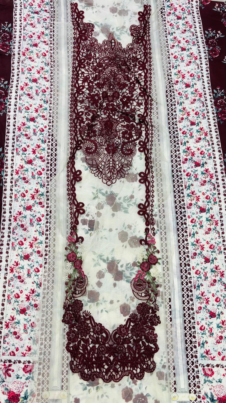 R118 - Unstiched Embroidered Patch Cotton Suit