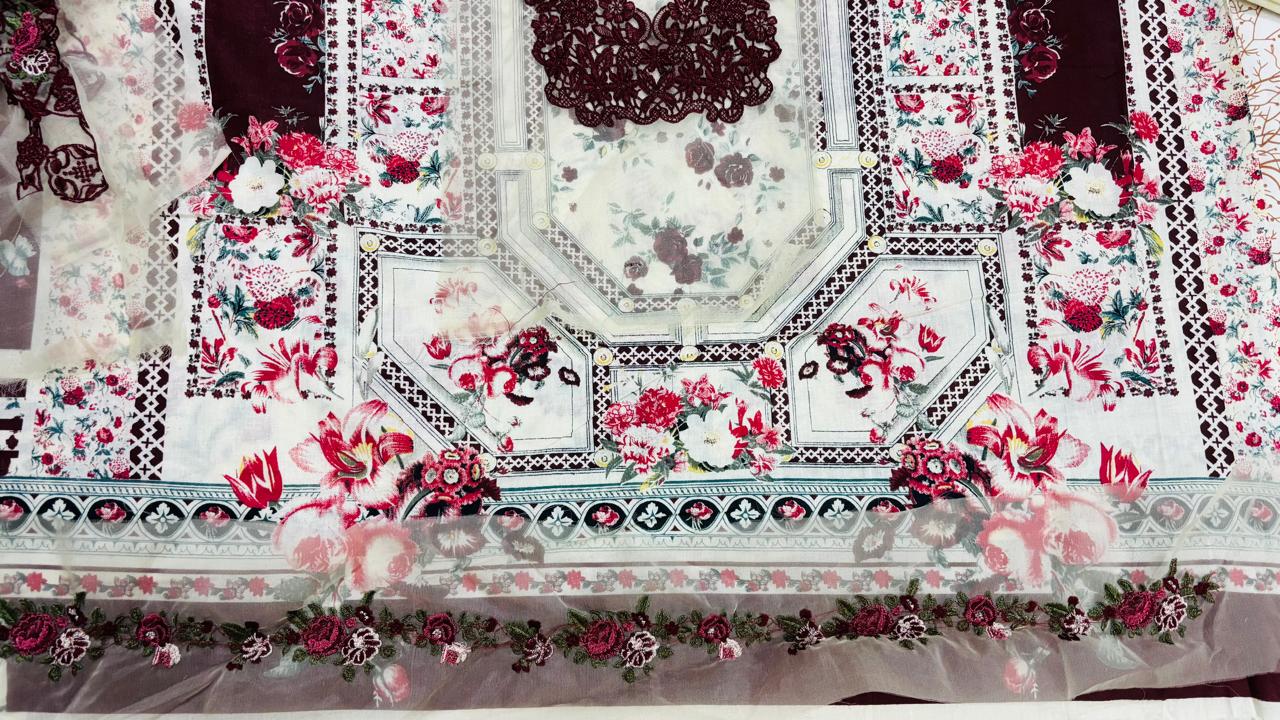R118 - Unstiched Embroidered Patch Cotton Suit