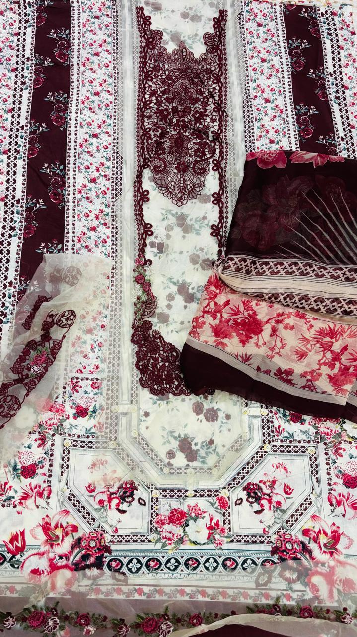 R118 - Unstiched Embroidered Patch Cotton Suit