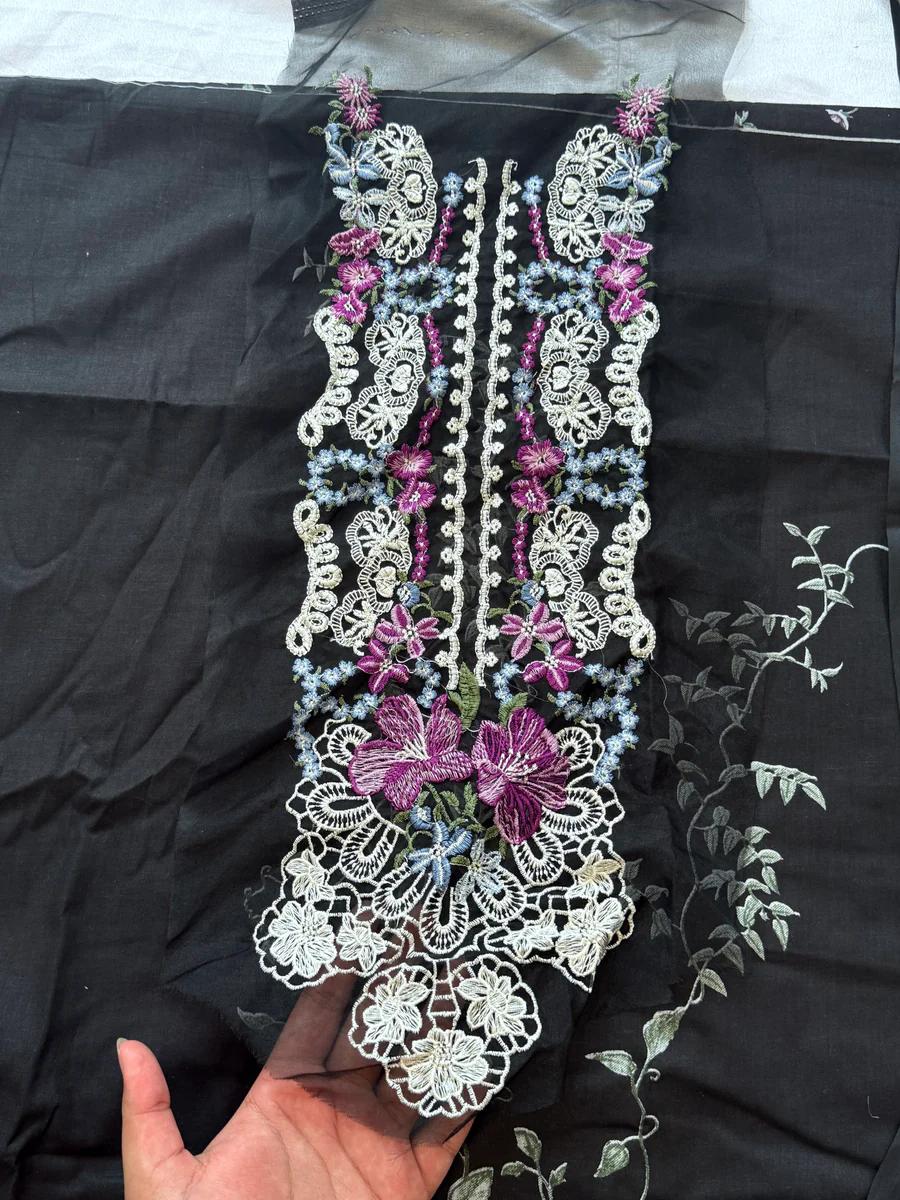 R119 - Unstiched Embroidered Patch Cotton Suit