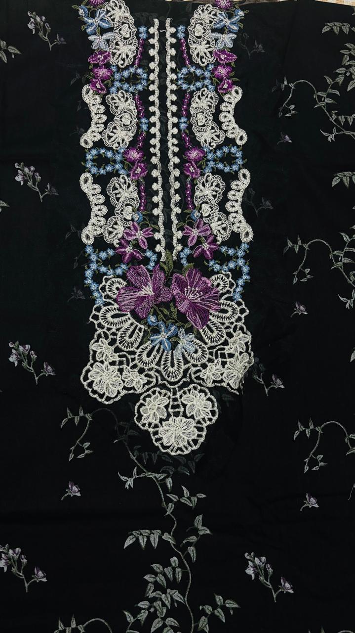 R119 - Unstiched Embroidered Patch Cotton Suit