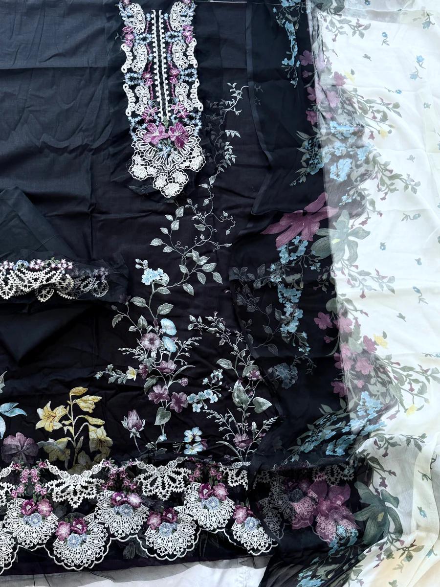 R119 - Unstiched Embroidered Patch Cotton Suit