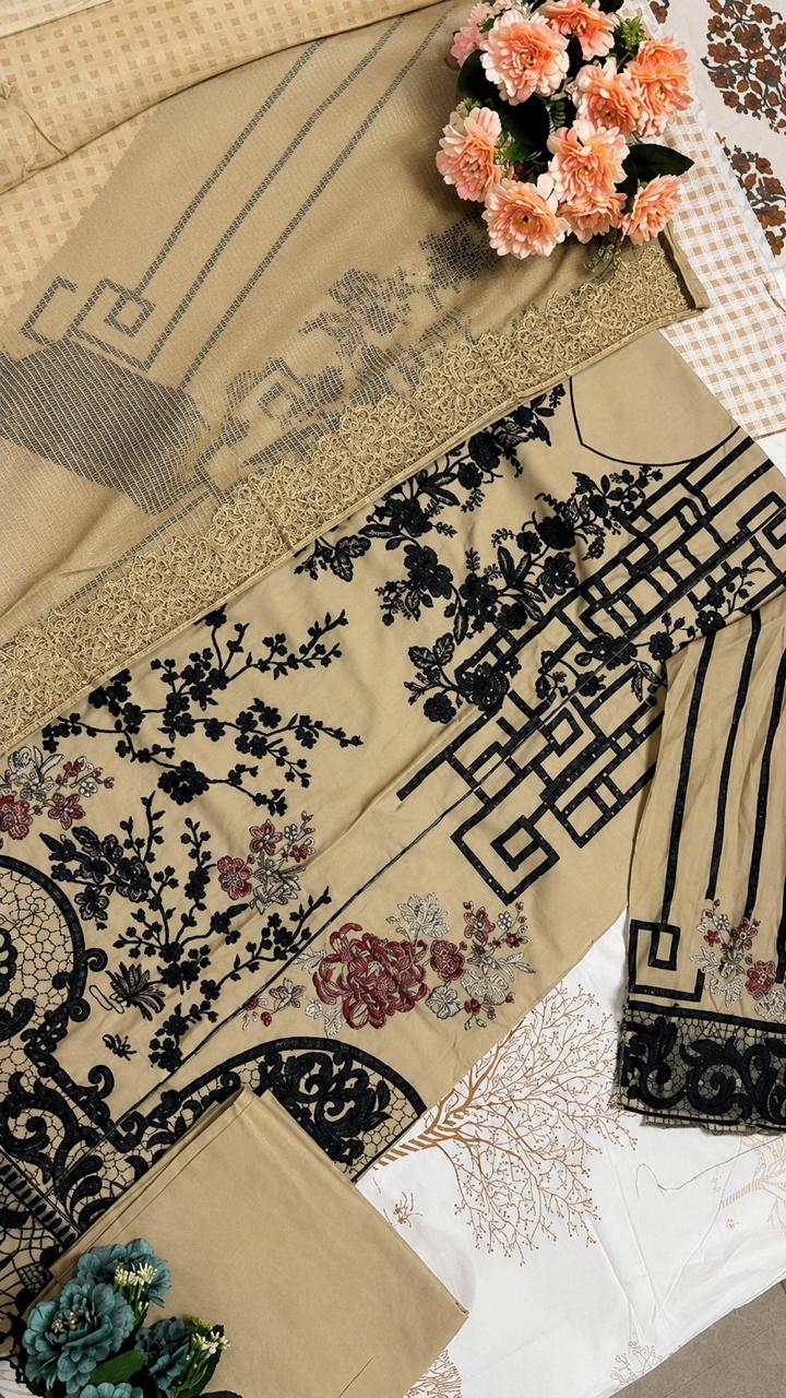 R12 - Unstiched Heavy Embroidered Cambric Cotton Suit