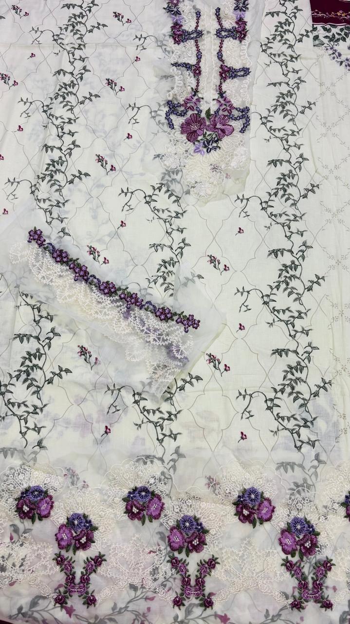 R120 - Unstiched Embroidered Patch Cotton Suit
