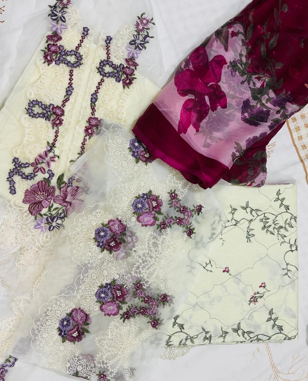 R120 - Unstiched Embroidered Patch Cotton Suit