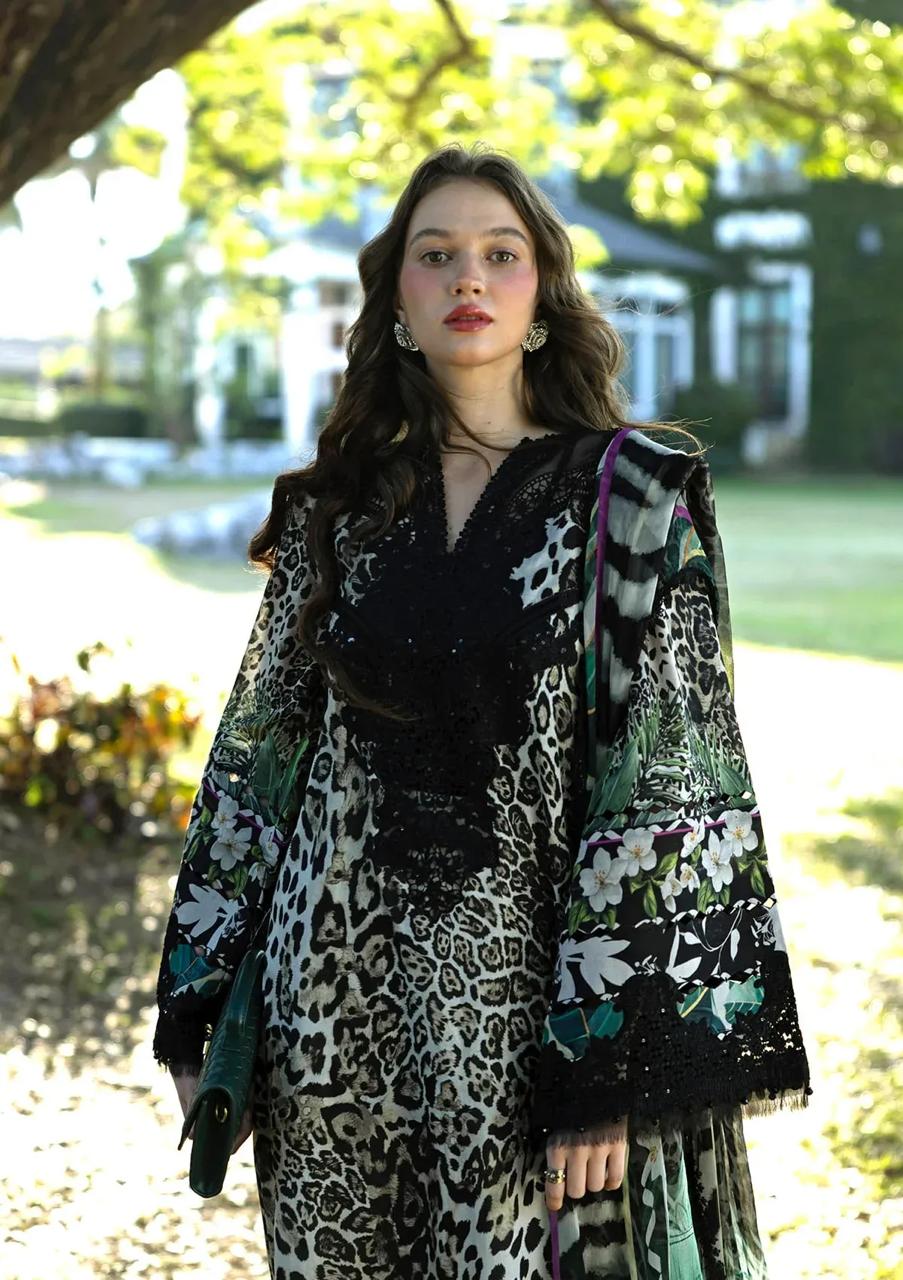 R121 - Unstiched Leopard Print with Embroidery Patch Suit