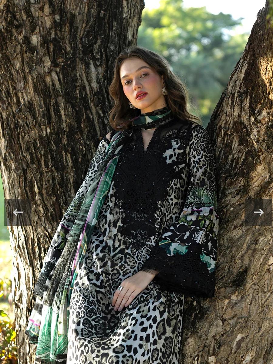 R121 - Unstiched Leopard Print with Embroidery Patch Suit