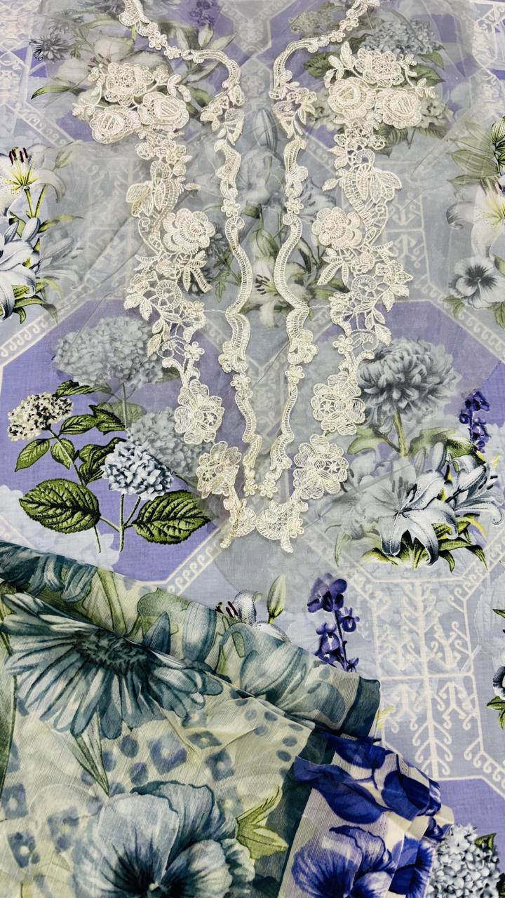 R122 - Unstiched Embroidered Patch Cotton Suit