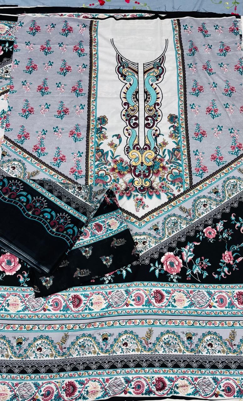 R125 - Unstiched Embroidered Cotton Suit