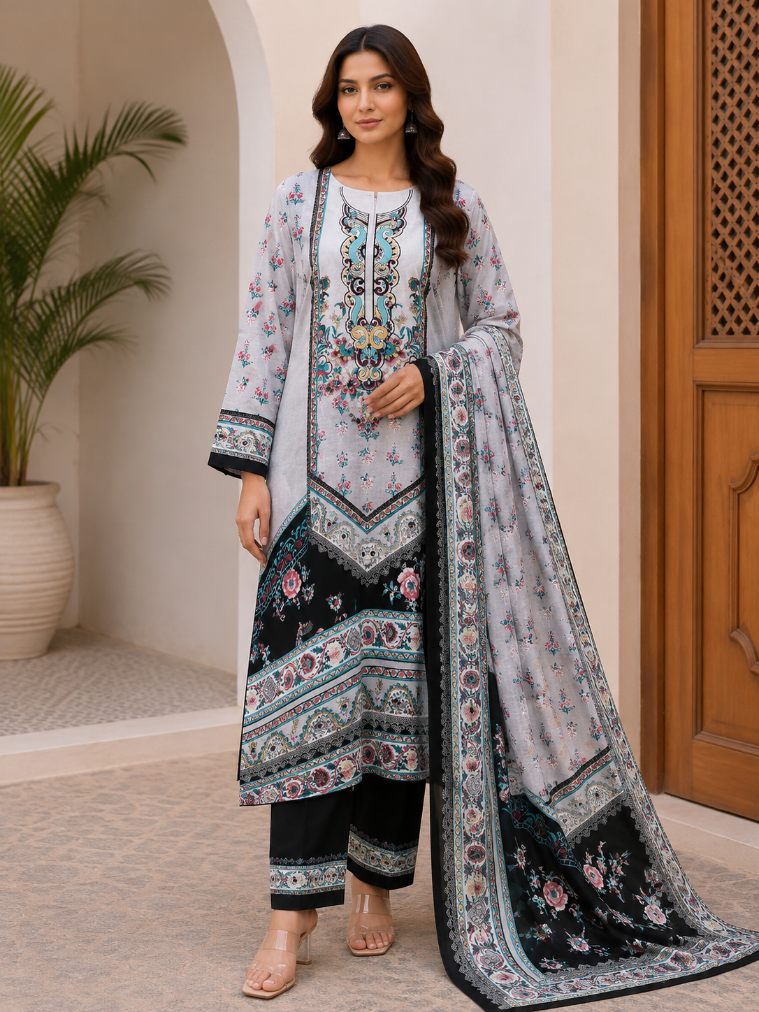 R125 - Unstiched Embroidered Cotton Suit